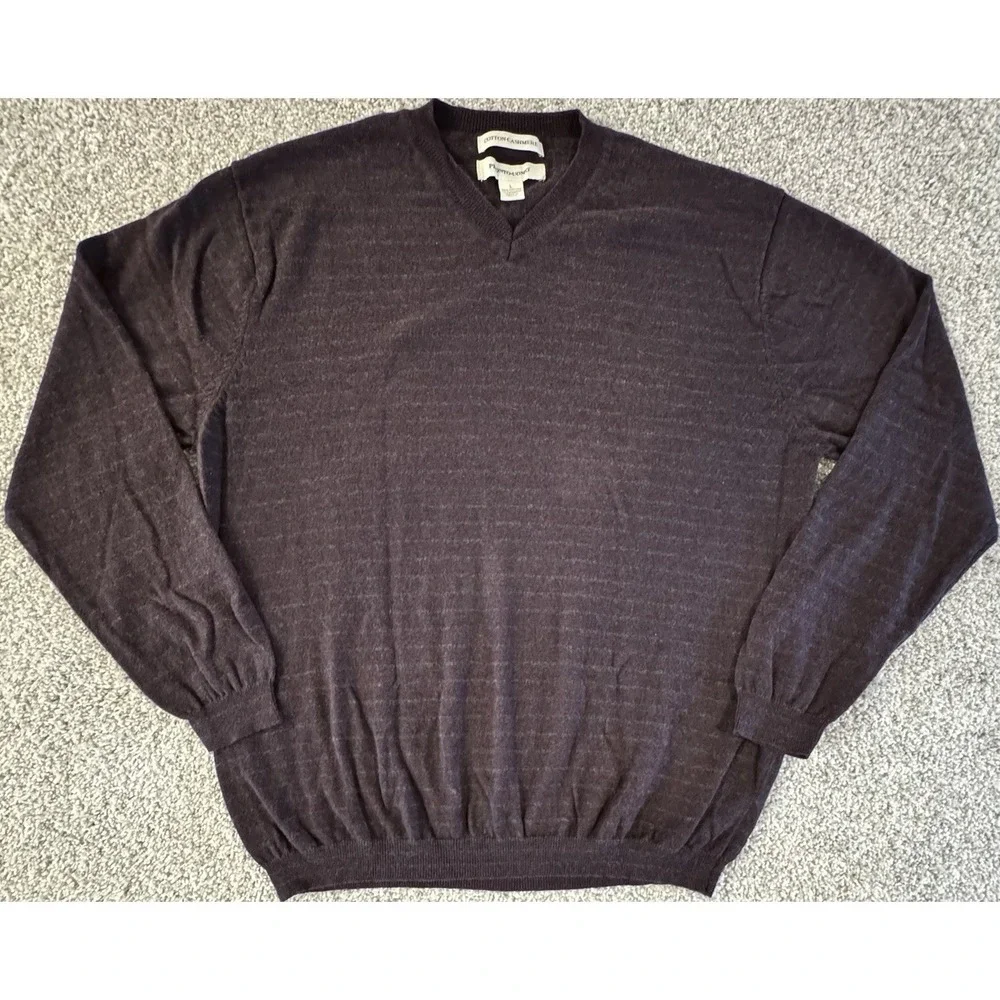 Pronto Uomo Sweater Mens Large Cotton Cashmere Purple V-Neck Pullover